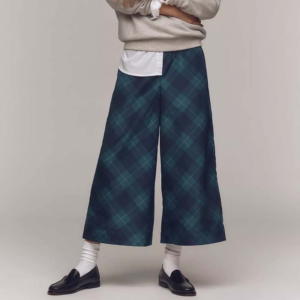 Maeve Anthropologie Plaid Wide Leg Cropped Pants Dark Academia Preppy Culottes